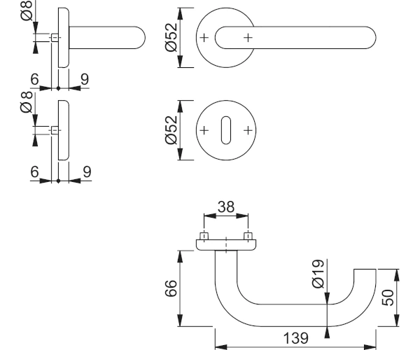 HOPPE BADEN SERIES E1388Z Διαστάσεις Διπλού Πομόλου