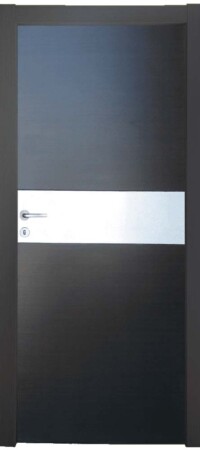 ΚΠ411 Σχέδιο με καπλαμά σε σκούρα wenge απόχρωση και ανοξείδωτη λαμαρίνα περίπου 30 – 35 cm στο κέντρο της πόρτας.