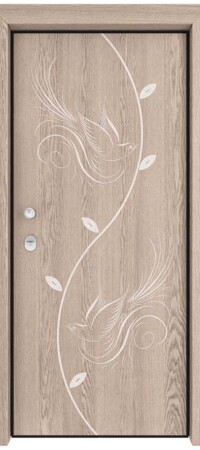 EX704 Δρυς φυσικό με λευκή πατίνα και ακρυλικές βαφές, με σκάλισμα ενός ρομαντικού σχεδίου