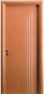 KP103 laminate κερασιά με 3 άνισες κάθετες inox γραμμές.