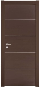 KP107 laminate wenge με 4 οριζόντιες inox γραμμές, που χωρίζουν την πόρτα σε 5 ίσα μέρη.
