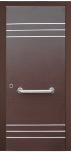 KP115 laminate wenge με συνολικά 6 οριζόντιες γραμμές inox, 3 στο επάνω μέρος και 3 στο κάτω μέρος.