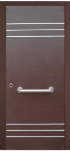 KP115 laminate wenge με συνολικά 6 οριζόντιες γραμμές inox, 3 στο επάνω μέρος και 3 στο κάτω μέρος.