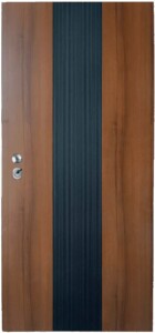 KP132 Θωρακισμένη Πόρτα Καρυδιά με μαύρες γραμμές