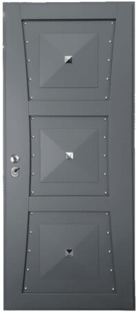 ΚΠ527 Θωρακισμένη Πόρτα Χειροποίητη από Λάκα RAL με σχέδιο με 3 πυραμίδες και λεπτομέρειες ασημί καμπαράδων