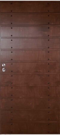 ΚΠ528 Θωρακισμένη Πόρτα χειροποίητη με Πλακάζ Θαλάσσης με οριζόντιες τάβλες και μαύρες πρόκες